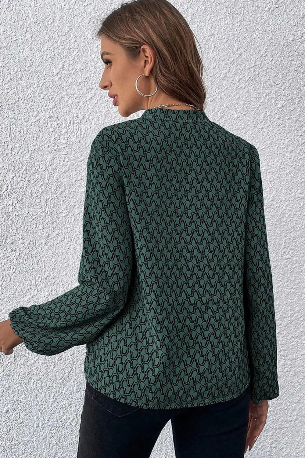 Puff Sleeve Geometric Blouse