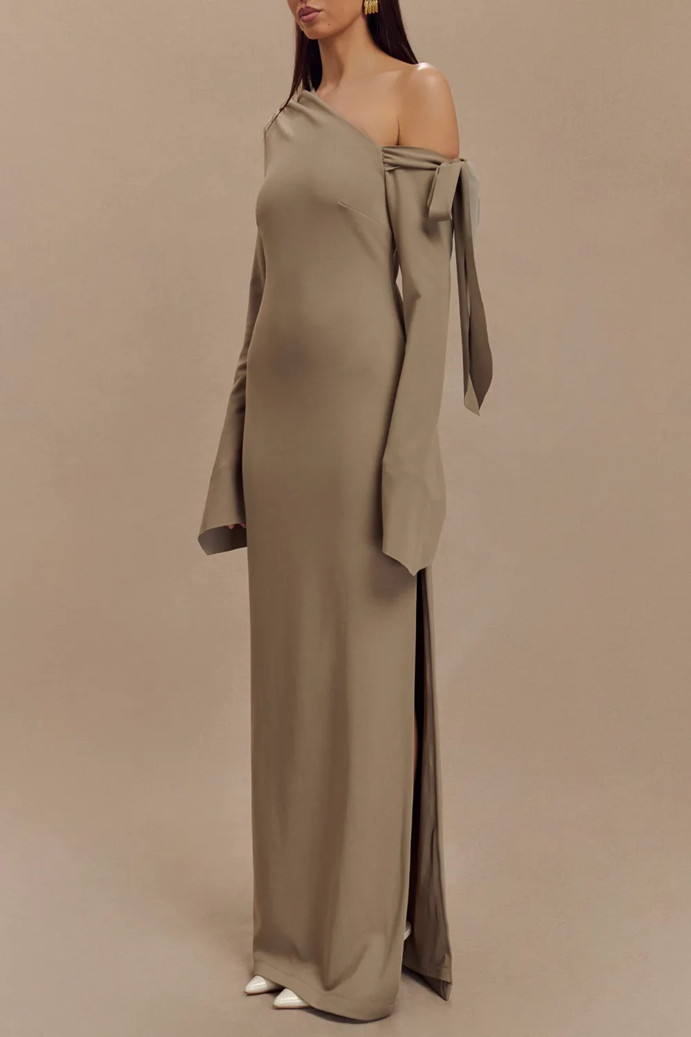 One Shoulder Crepe Maxi Dress