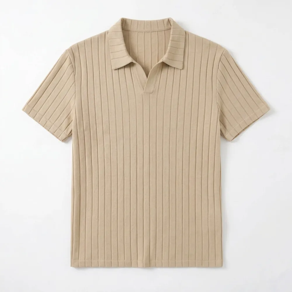 Ribbed Short Sleeve Knit Polo