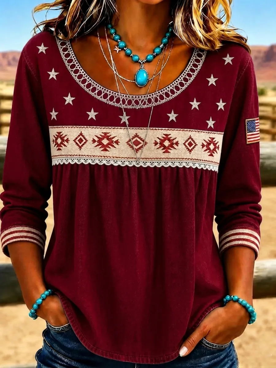Women's Vintage Independence Day Printed Casual Shirt