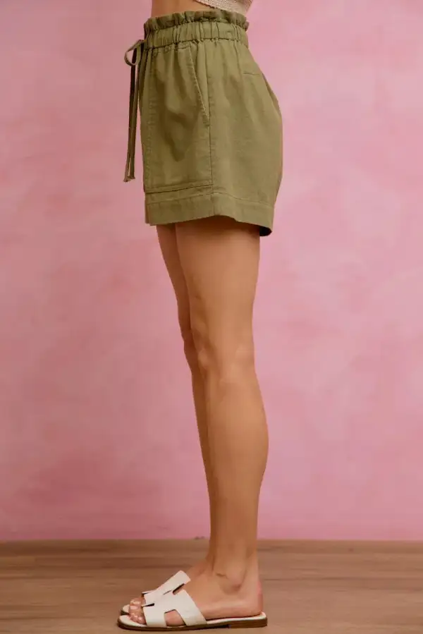 So Me Paper Bag Patch Pocket Drawstring Twill Shorts
