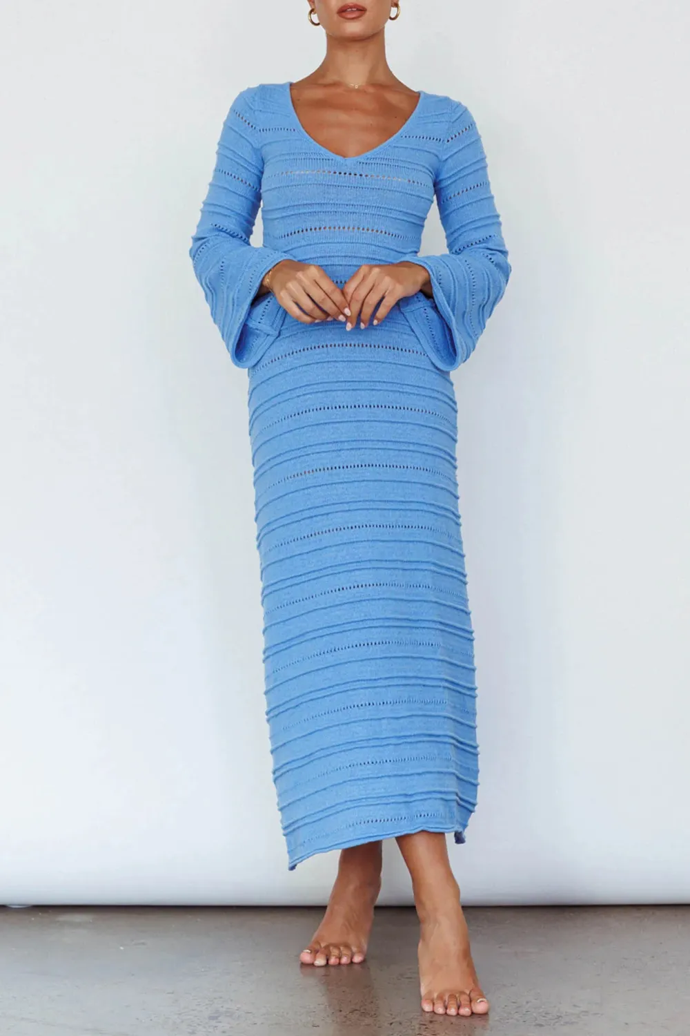 Fashionable Trumpet Sleeve Long Dress