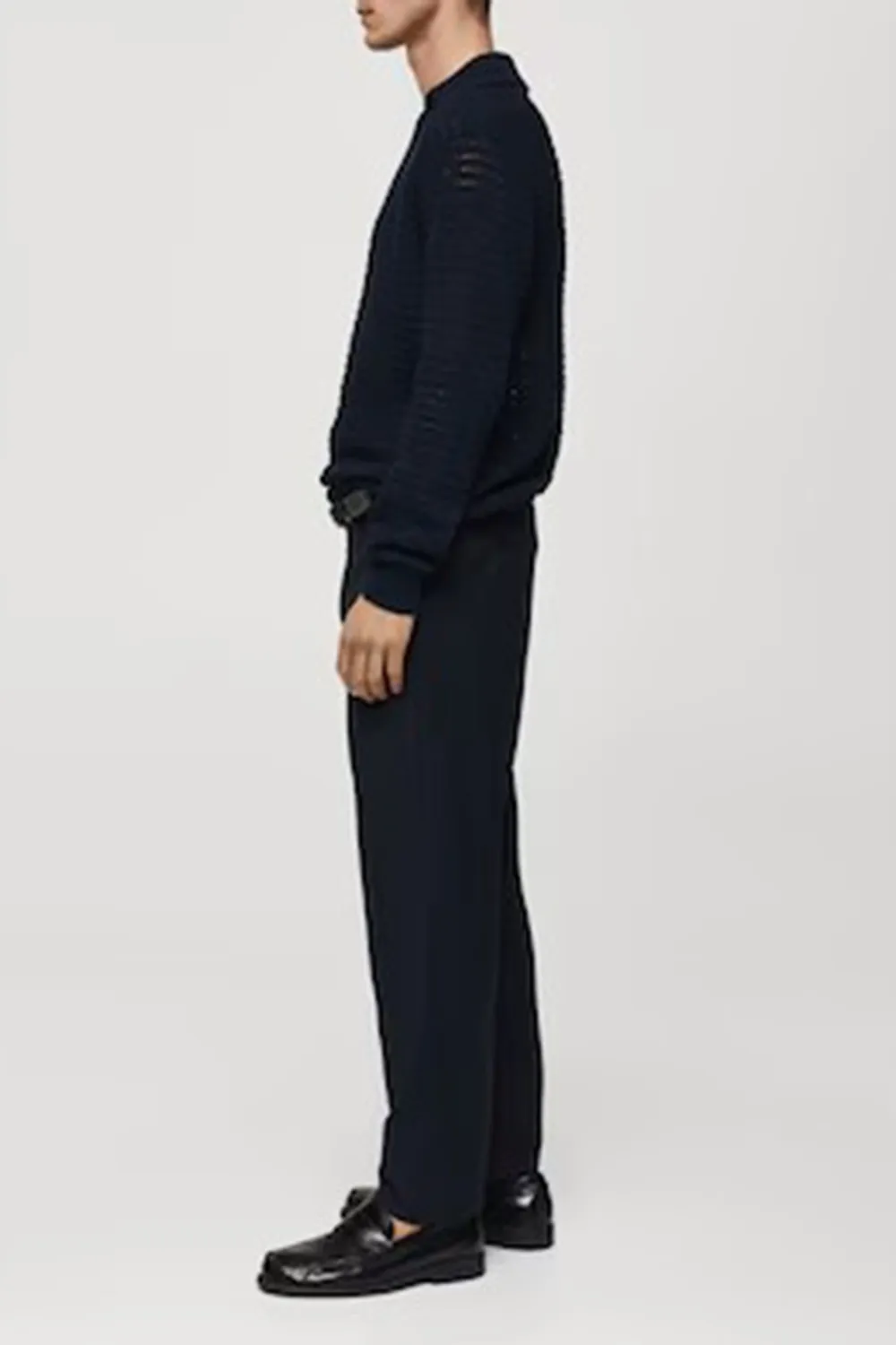 Openwork Knit Polo Neck Sweater