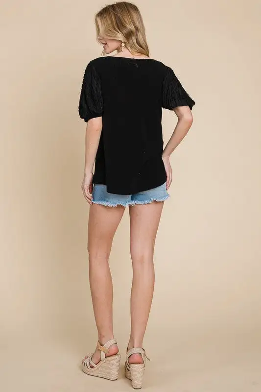 Brienna Top with Contrast Sleeves in Black | URBAN ECHO SHOP