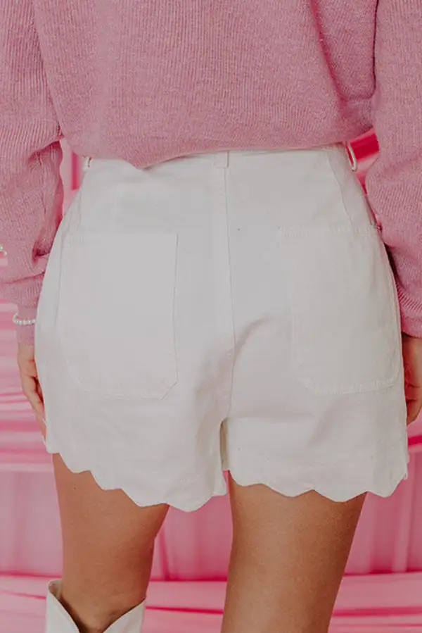 Scalloped Hemline Acid Wash High Waist Denim Shorts