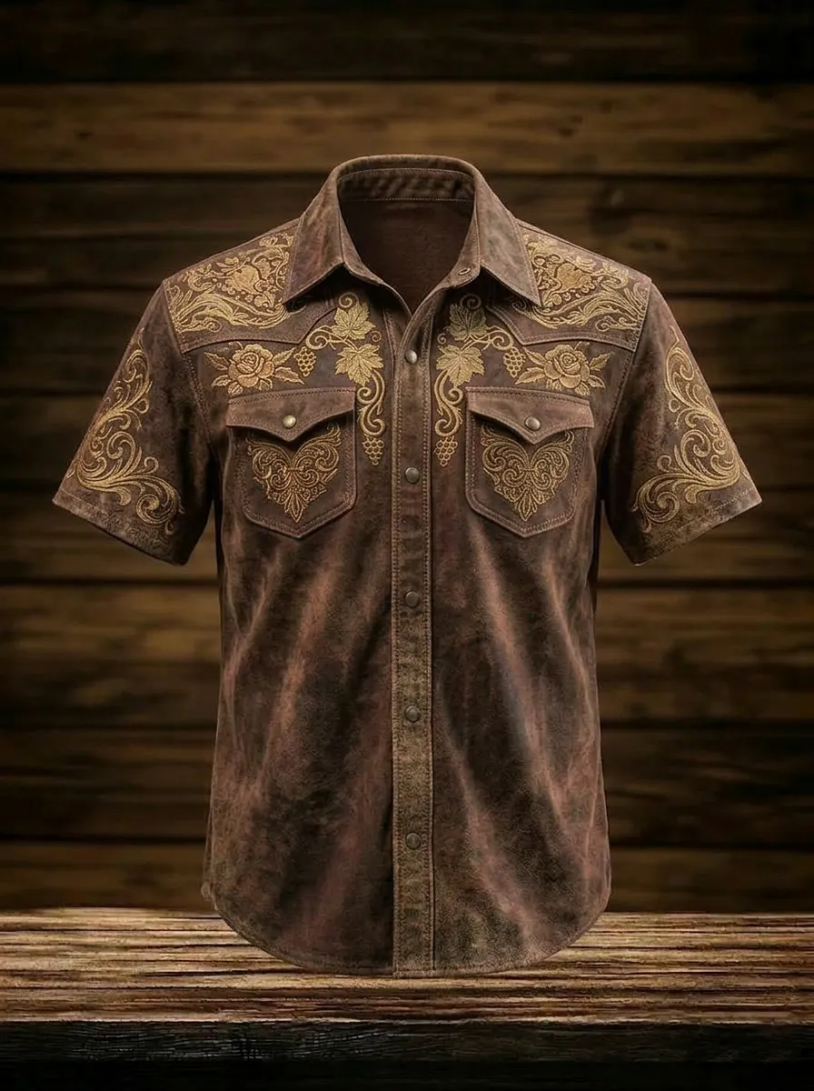 Men's Western Cowboy Floral Vine Printed Shirt