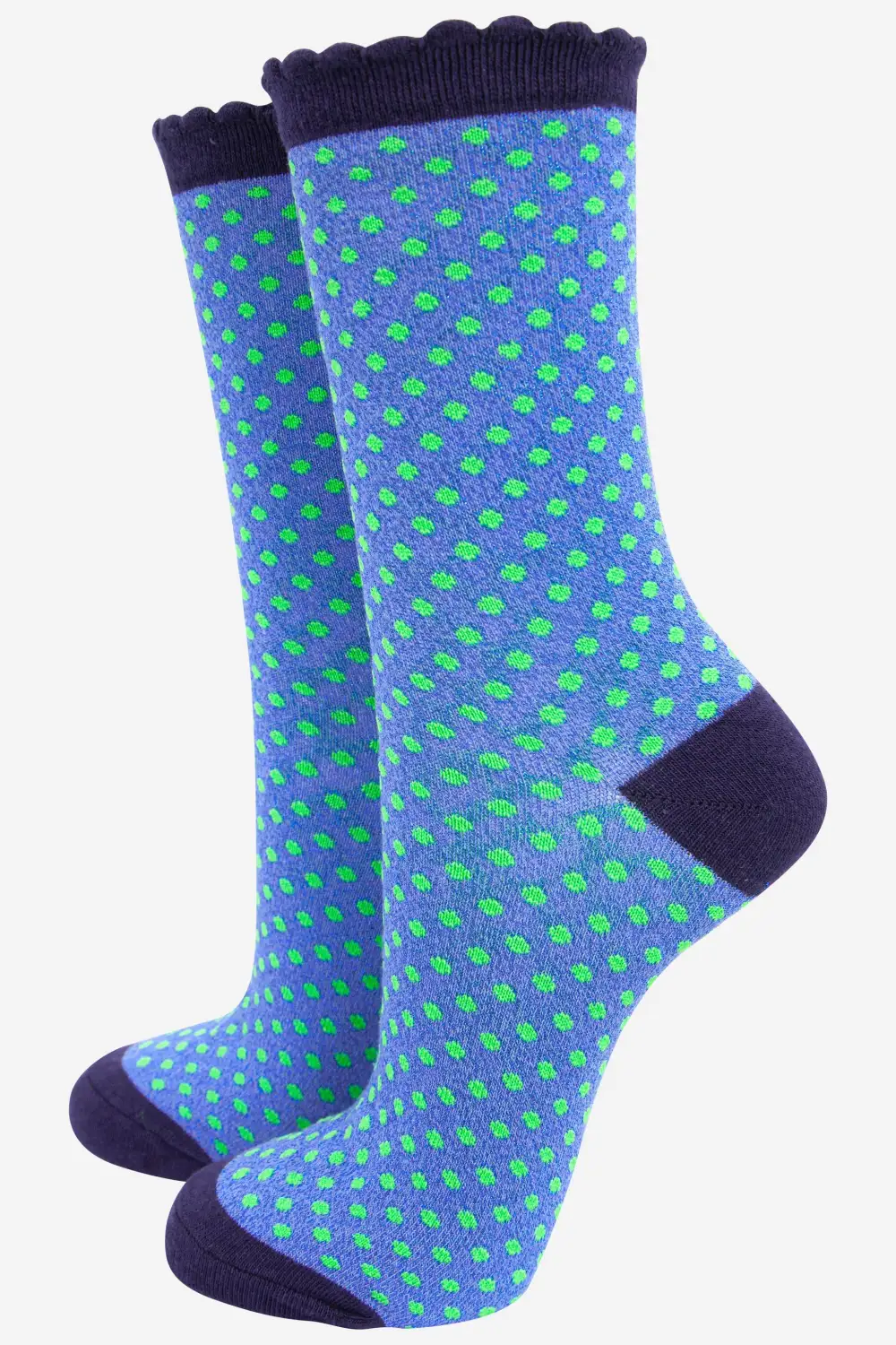 Women's Cotton Glitter Socks Polka Dot Spots Scalloped Top