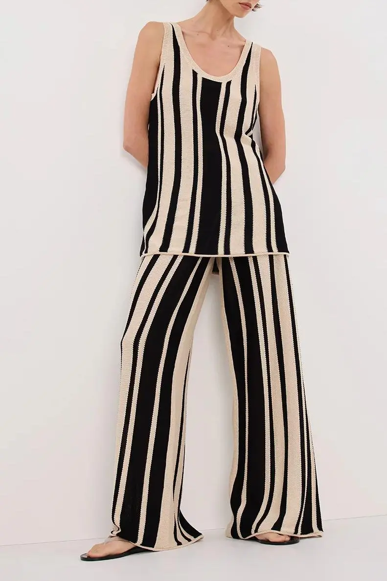 STRIPE WIDE LEG KNIT PANT