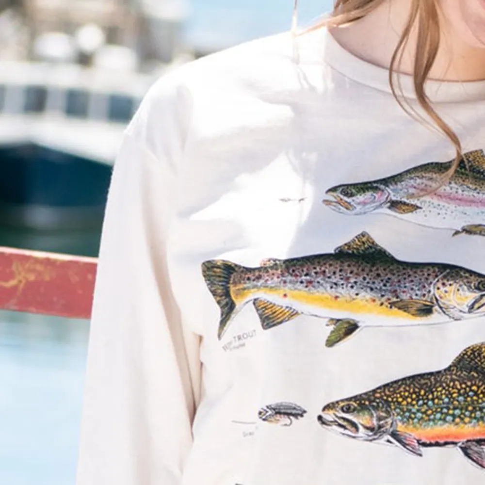 Fish Print Women's Long Sleeved Round Neck T-Shirt