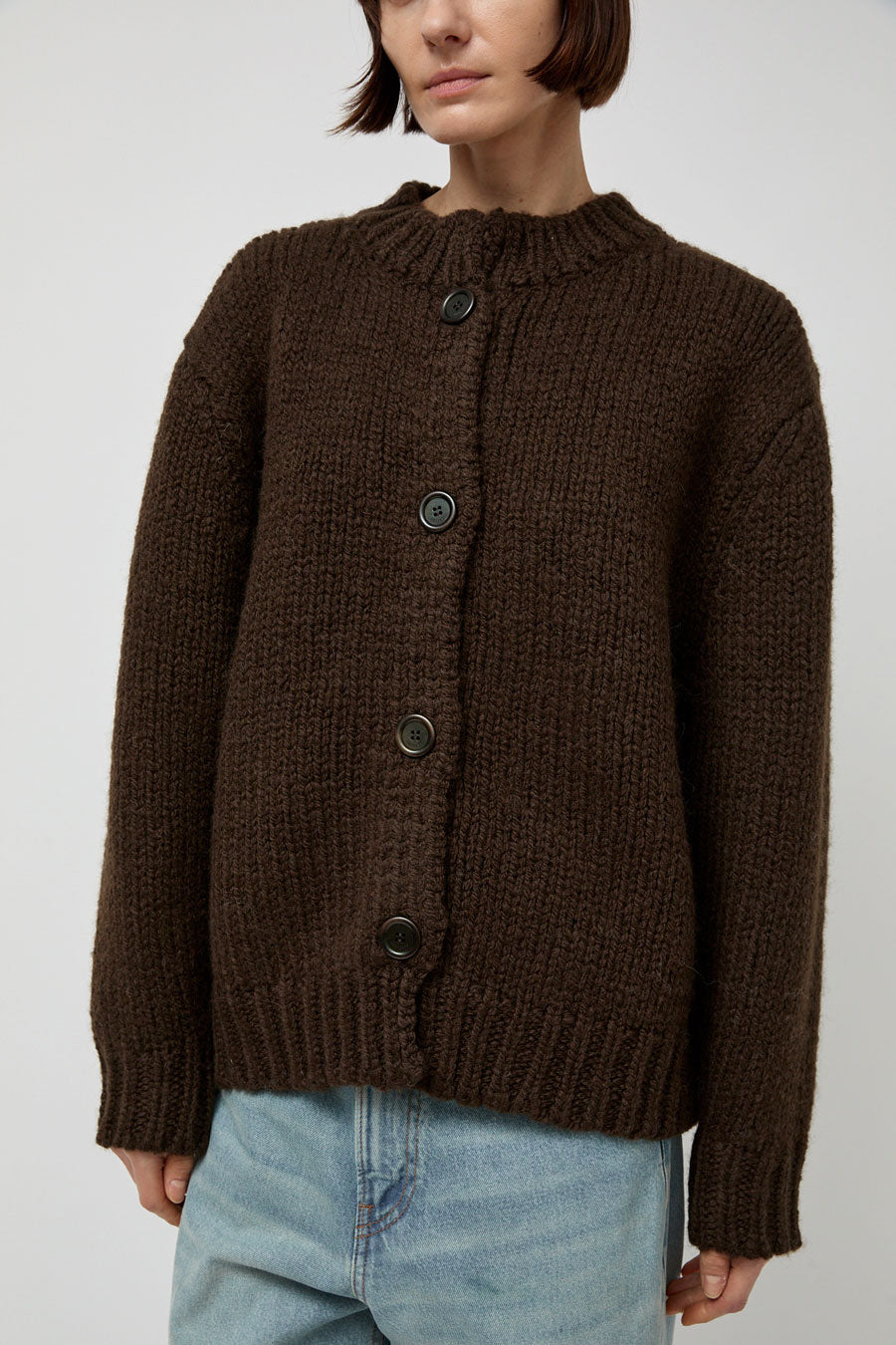 Amomento Hand Knitted Cardigan in Dark Brown