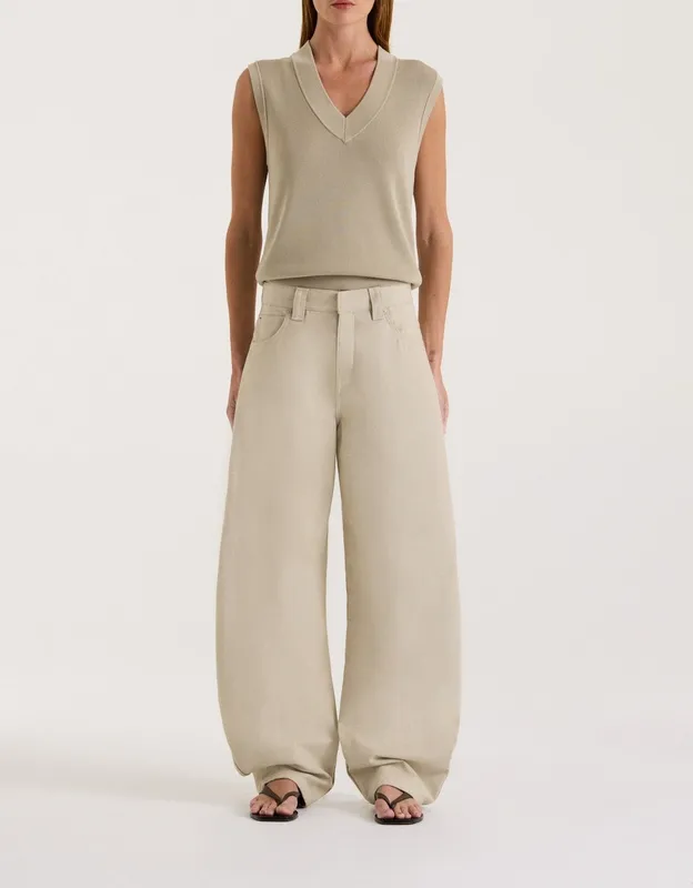 Light Khaki Cotton Carpenter Barrel Pants