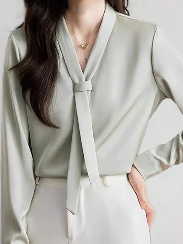 Women's Tie Neck Long-Sleeve Regular Blouse