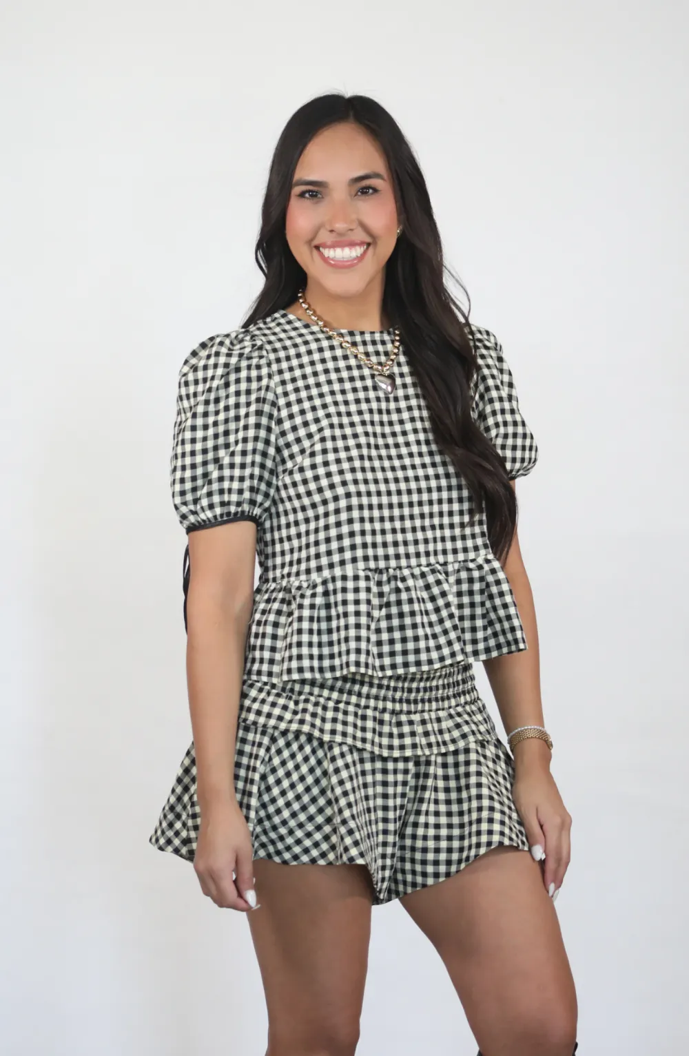 Oh So Classic Black Plaid Ruffle Top