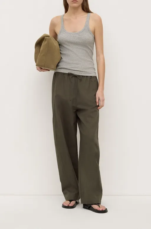 Moss Cotton Linen Barrel-Leg Pant