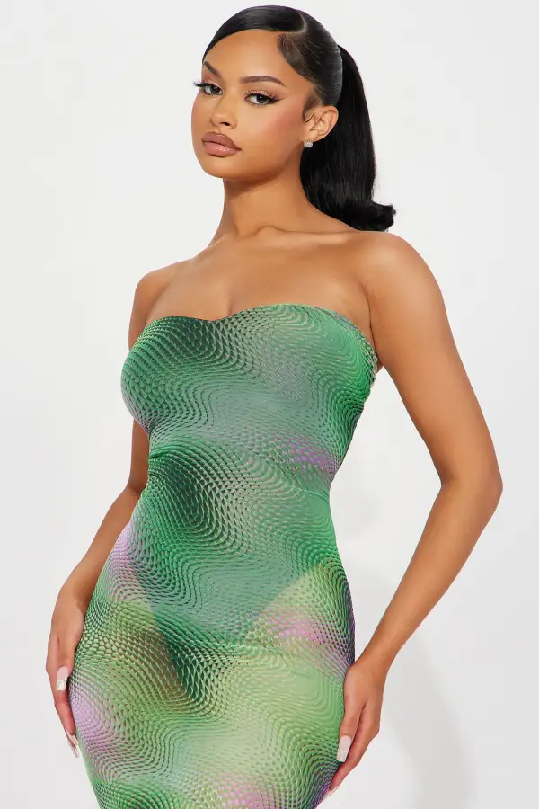 Evelyn Mesh Maxi Dress - Green/combo