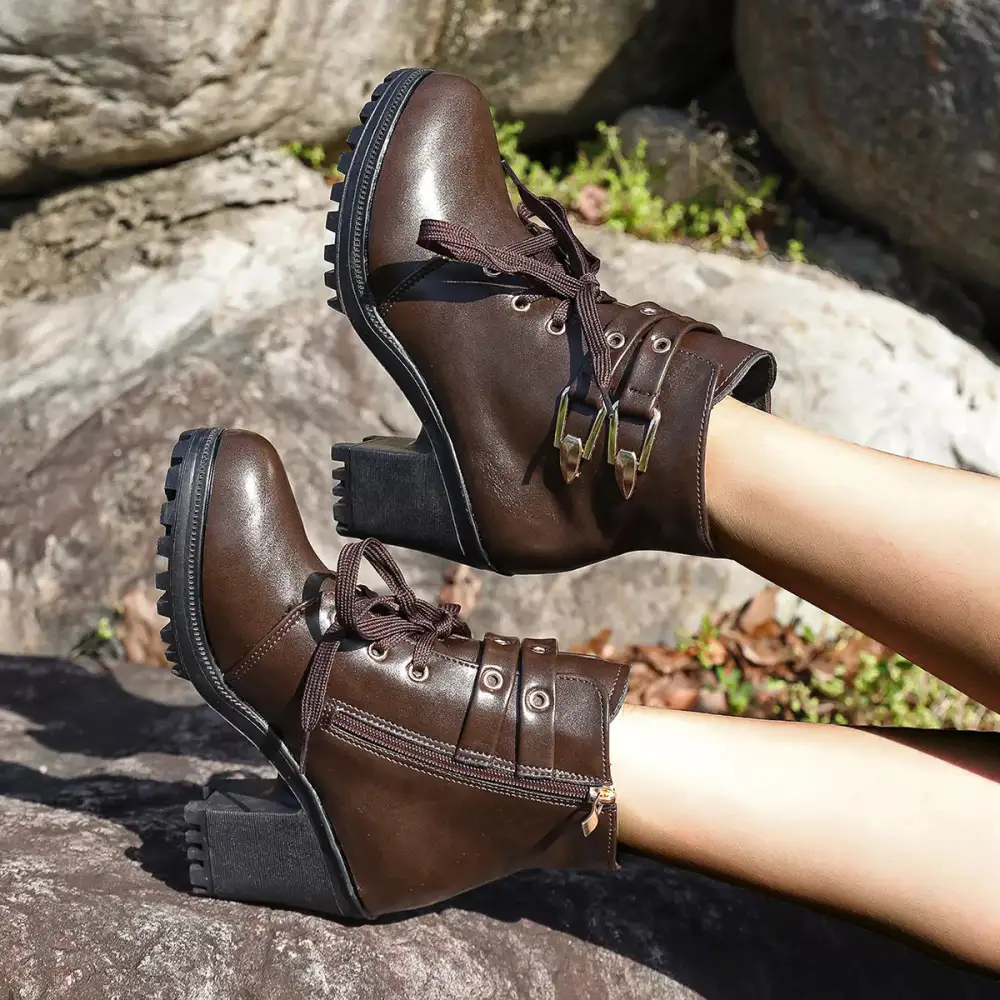 Classic Lace-Up Block Heel Boots