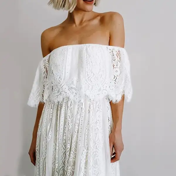 Majestic White Lace Off Shoulder Boho Dress