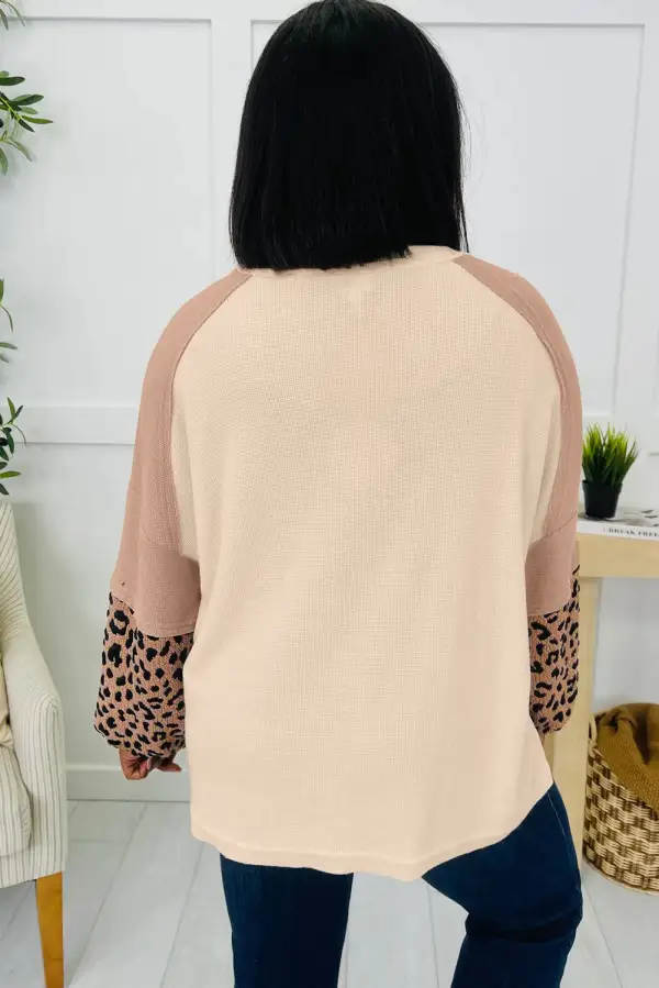 Relaxed Leopard Print Star Accent Patchwork Sweatshirt
