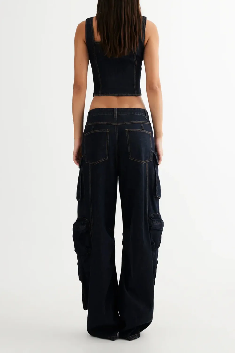 Trendy Workwear Style Multi-Pocket Jeans