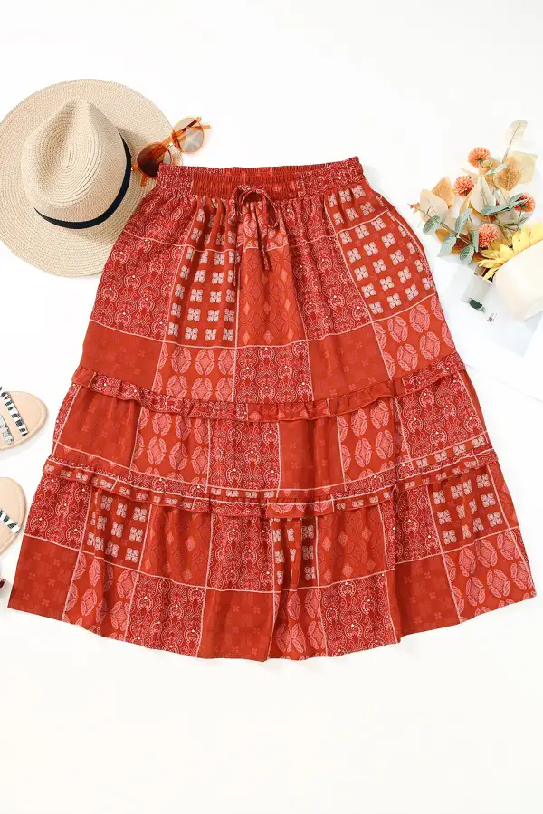 Ruffle A-Line Printed Skirt