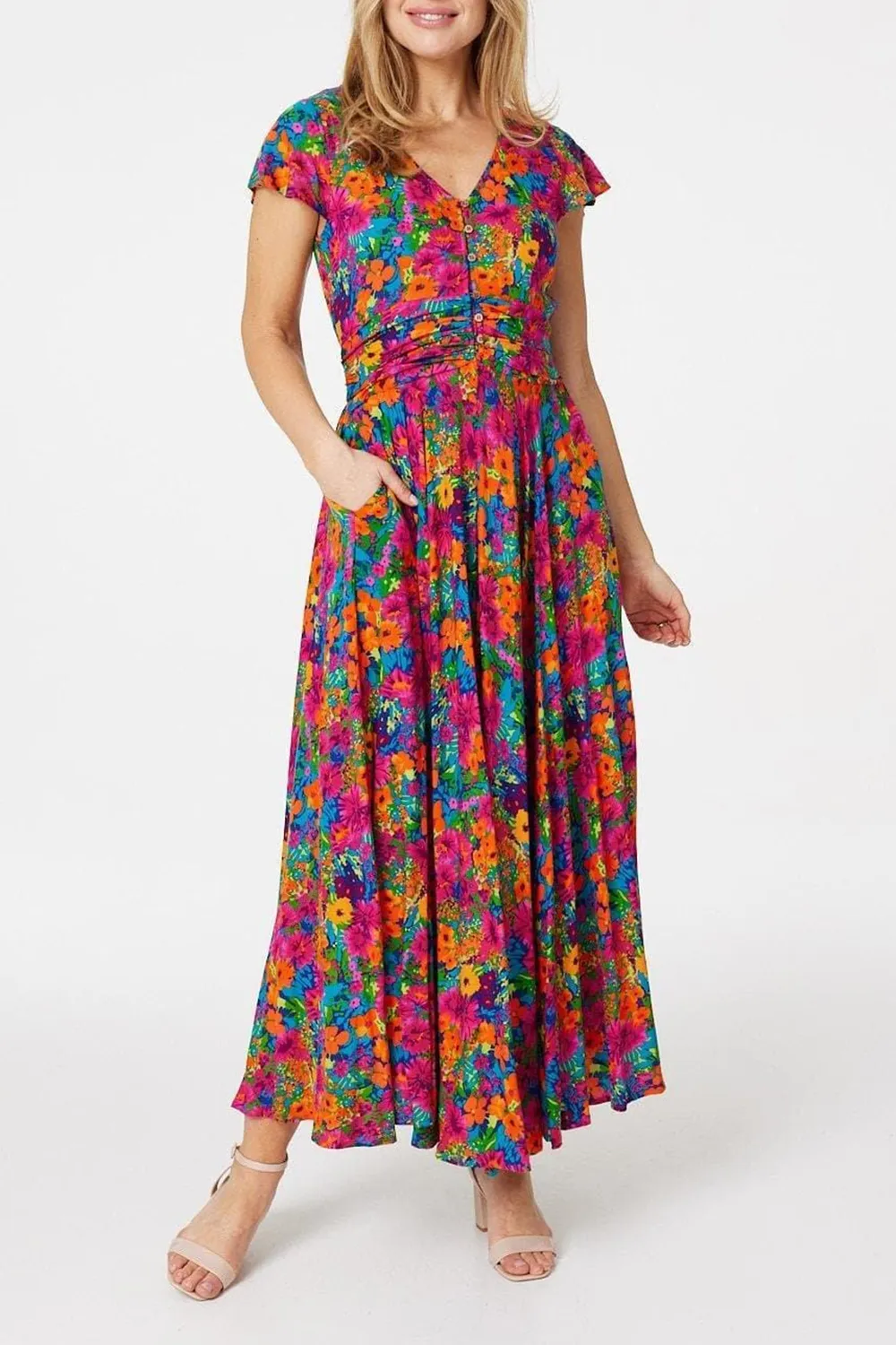 Colorful Floral Print Fitted Dress