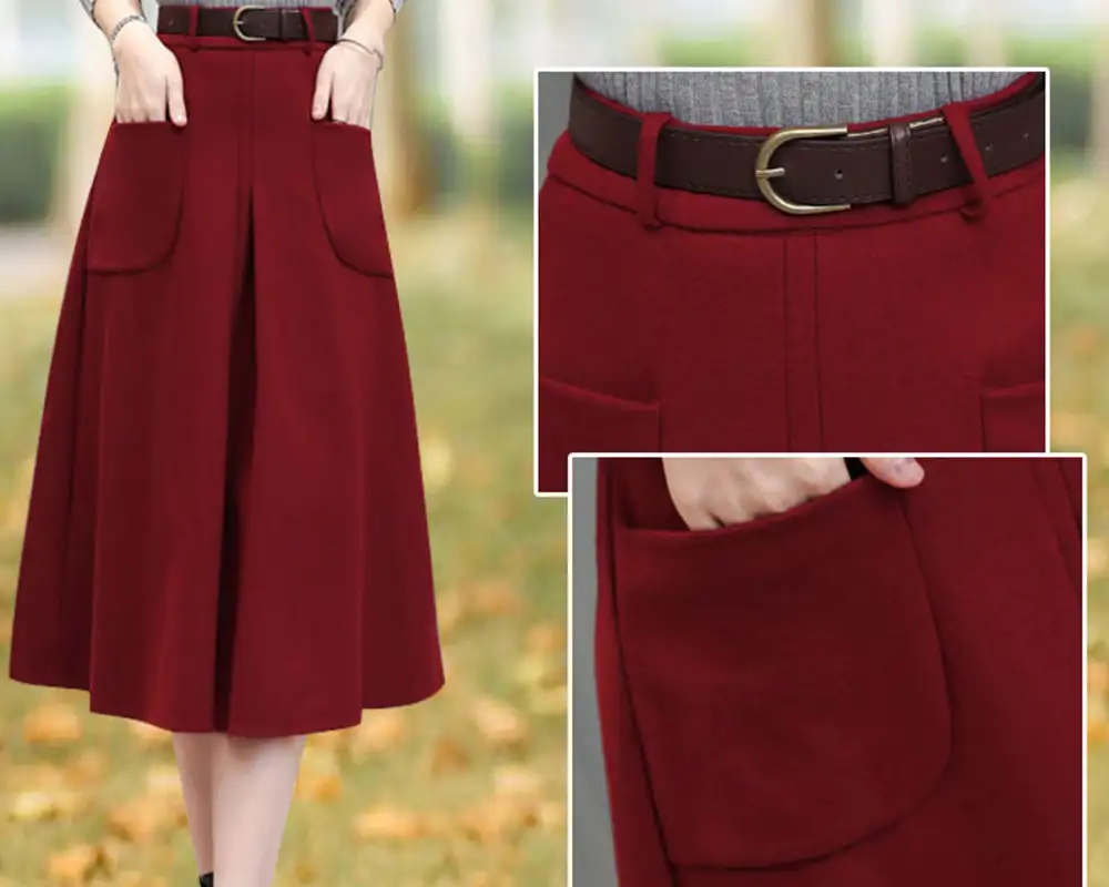 Soft Pleated Wool A Line Maxi Skirt