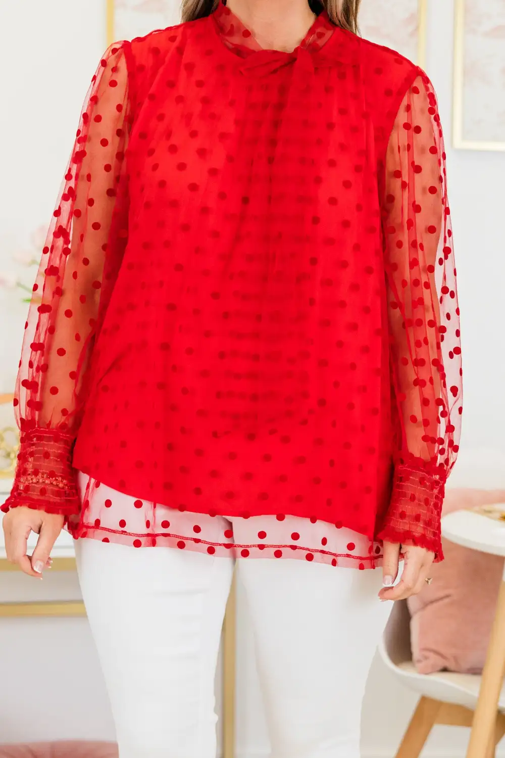 Polka Dot Darling Blouse, Red