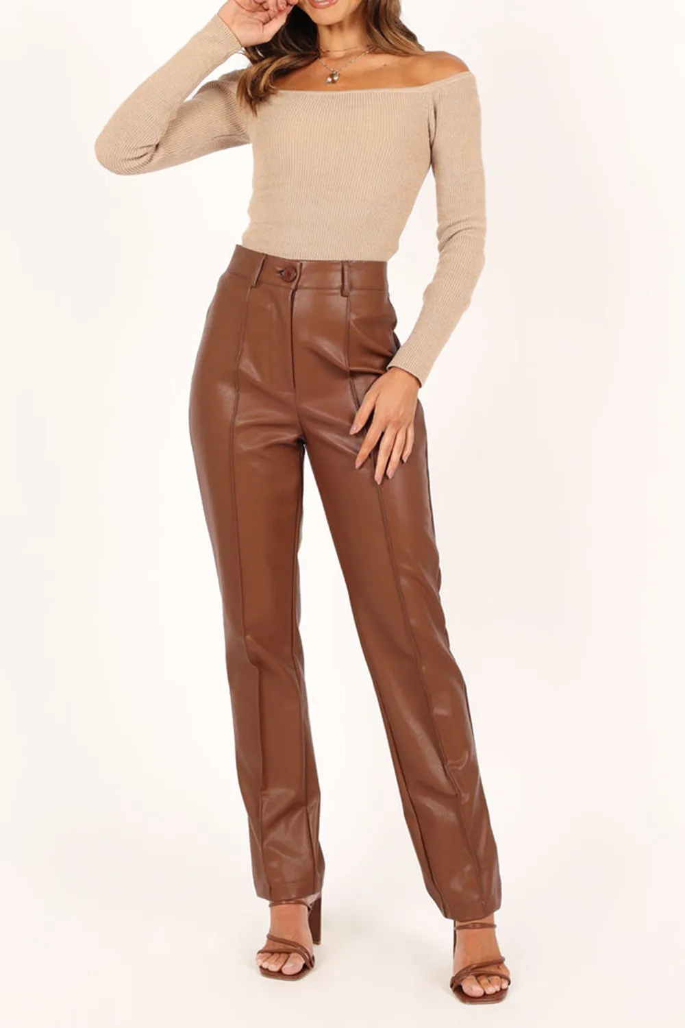 SANDY FAUX LEATHER PANTS - CHOCOLATE BROWN