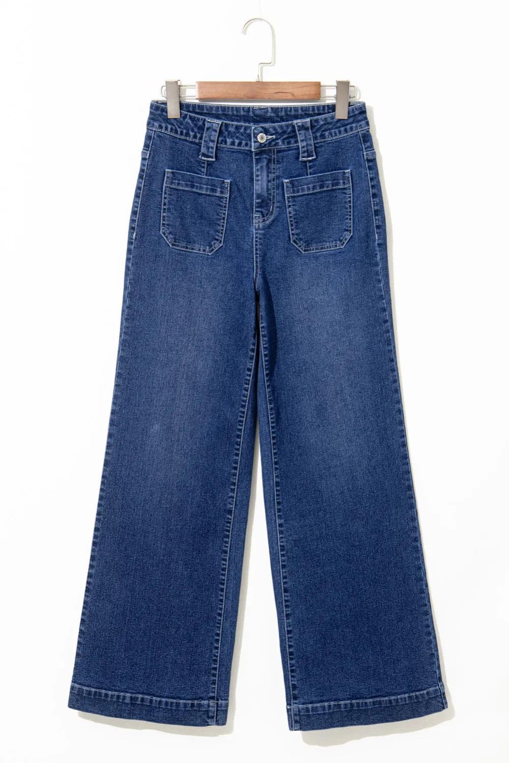 Sail Blue Wide Leg Pocketed High Waist Jeans