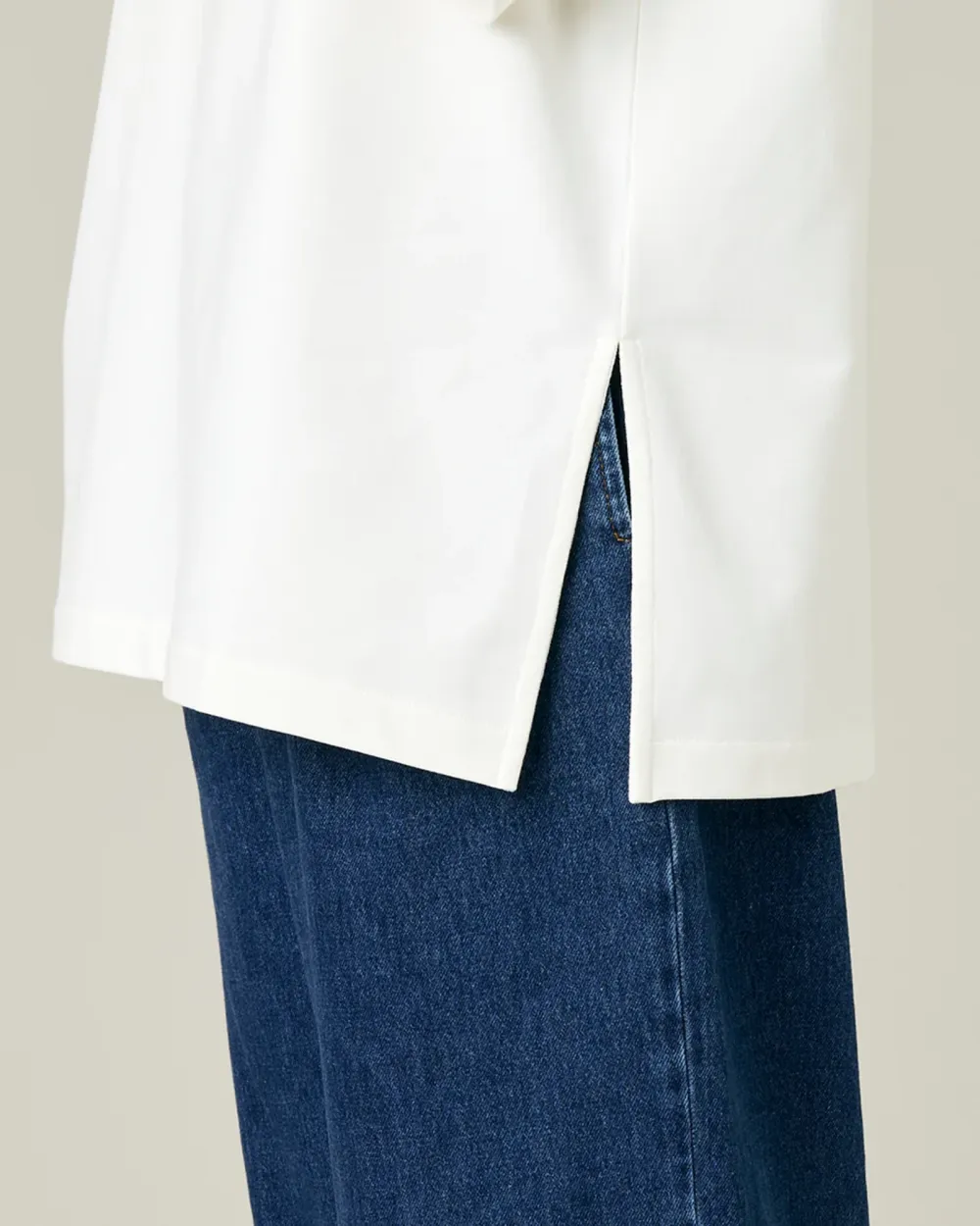OFF WHITE COTTON JERSEY SHORT DROP SLEEVE TOP