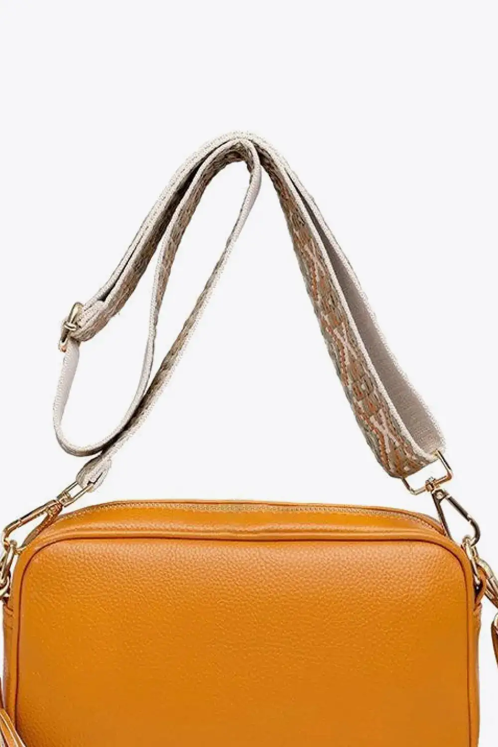 Tassel Accent Faux Leather Crossbody Bag