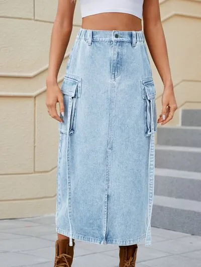 Slit Pocketed High Waist Skirt