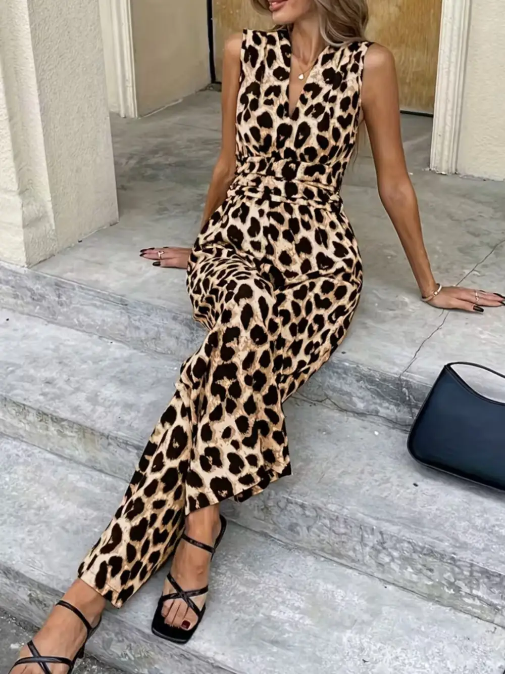 Leopard Print Wide Leg Jumpsuit