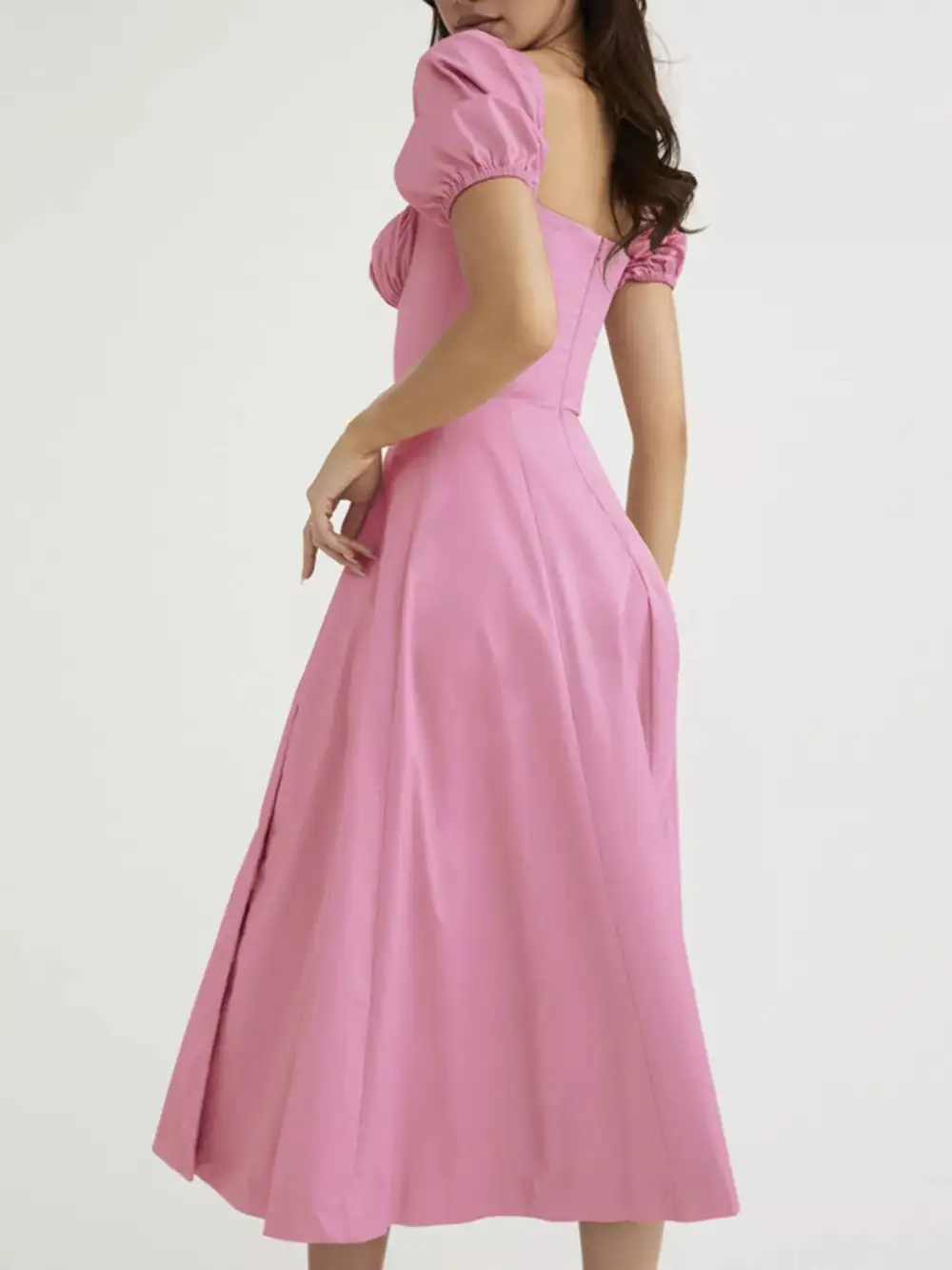 Slit Puff Sleeve Midi Dress