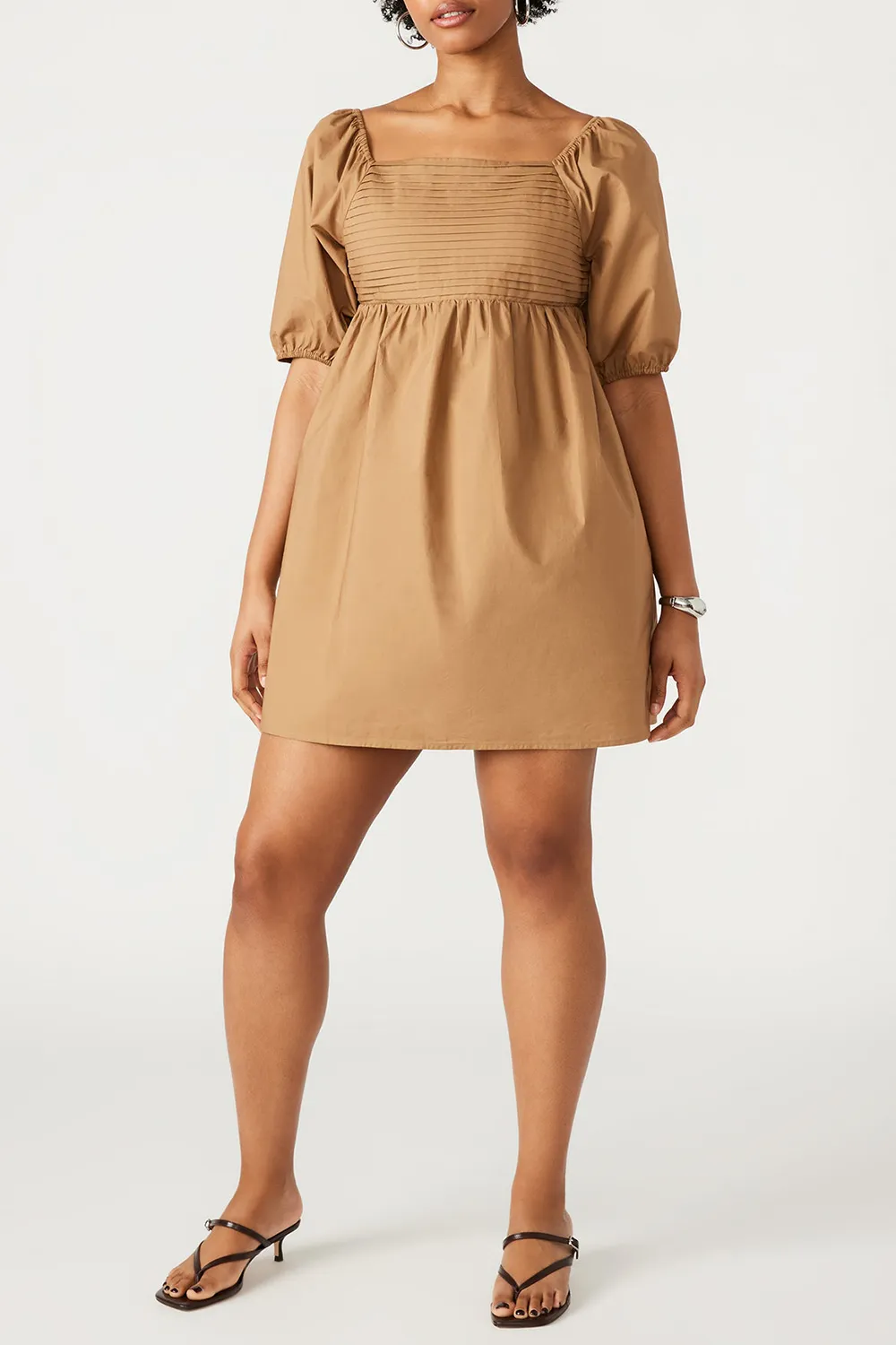 SQUARE COLLAR DRESS BEIGE