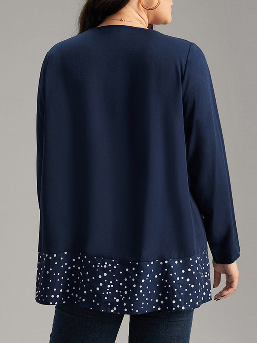 Long sleeve loose polka dot stitching top T-shirt