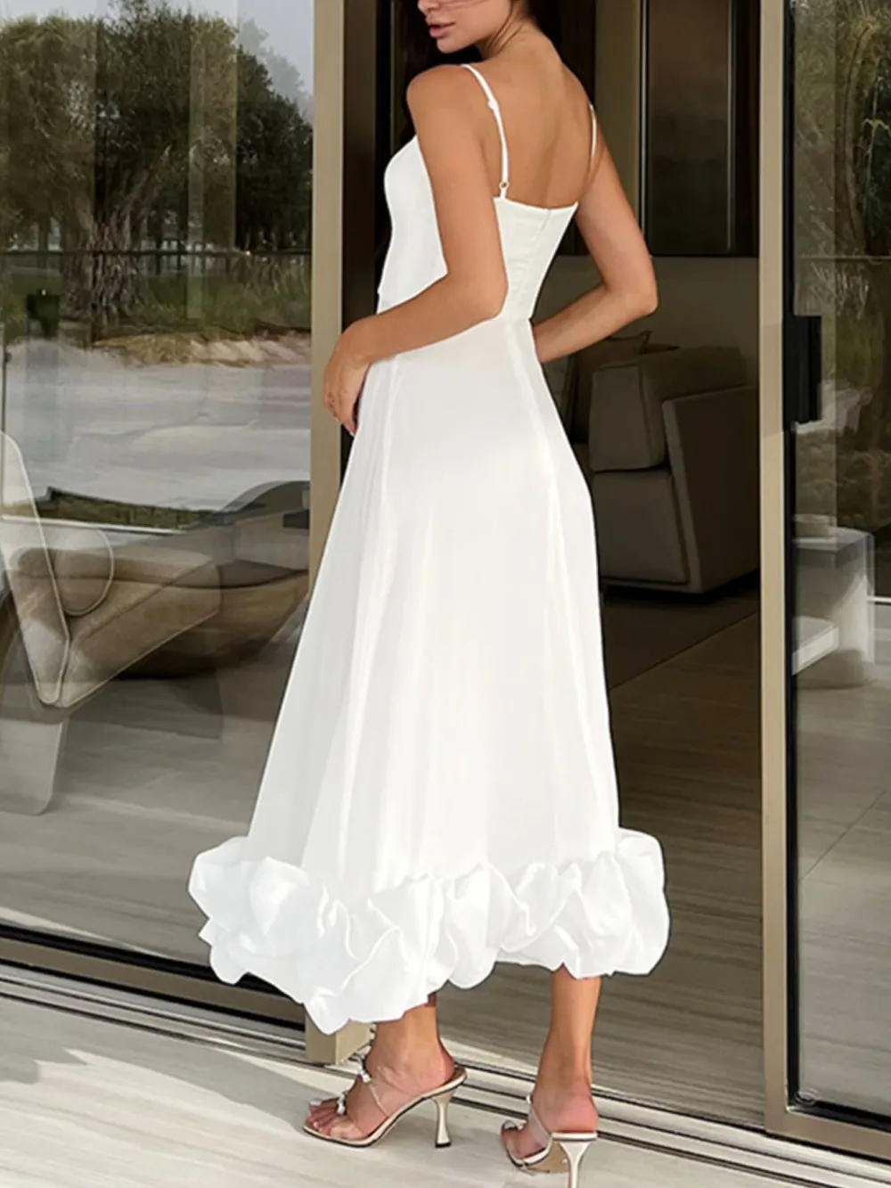Scoop Neck Ruffle Midi Dress