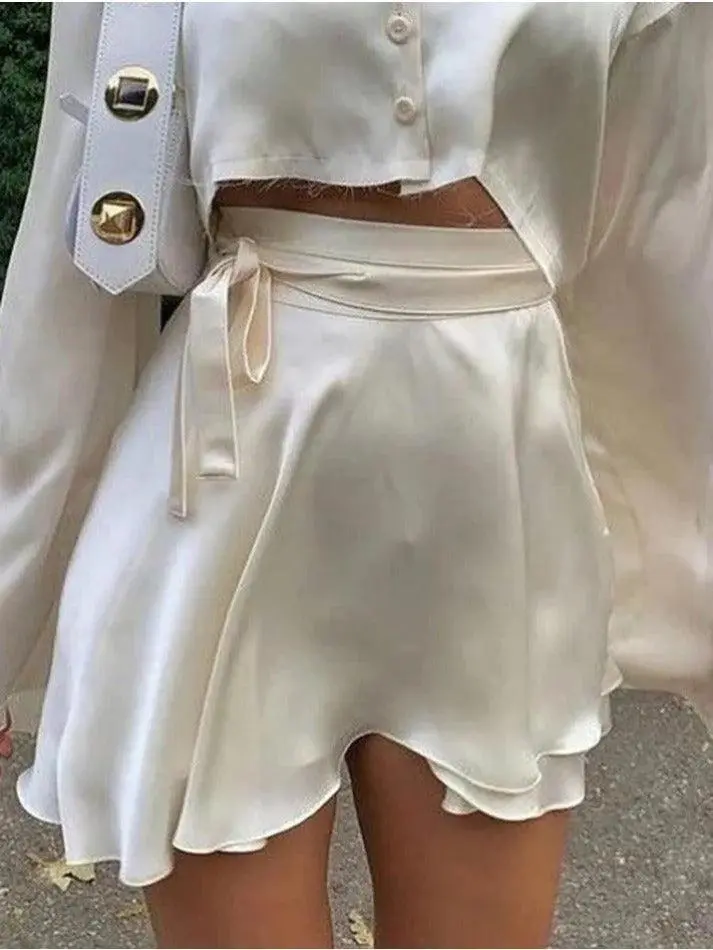 Satin Lace-Up Mini Skirt