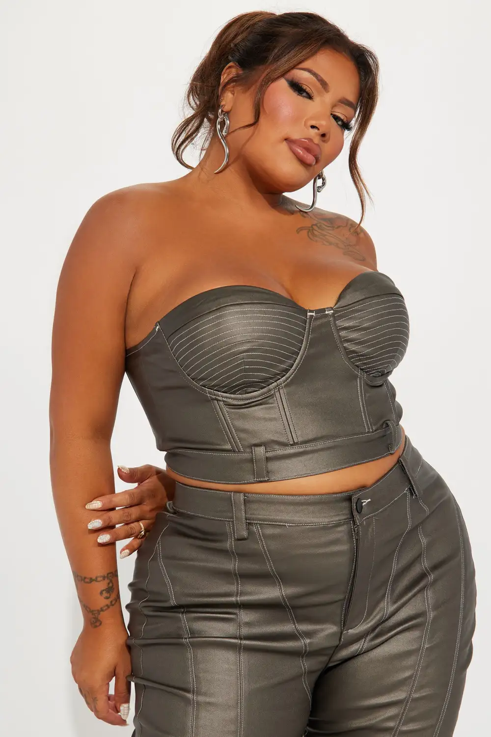Lola Faux Leather Pant  Set - Bronze
