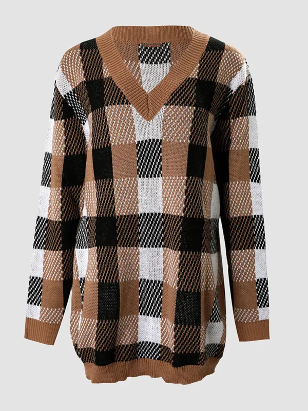 Casual Loose Contrast Plaid Dress