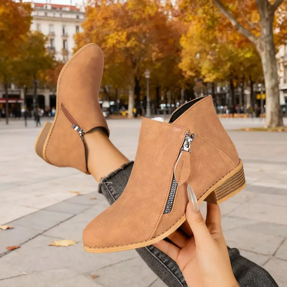 Side-Zip Block Heel Boots