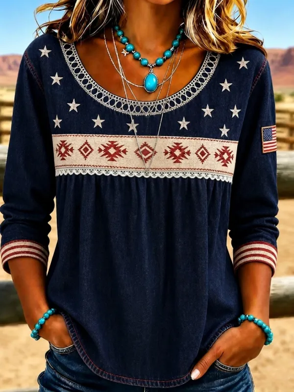 Women's Vintage Independence Day Printed Casual Shirt