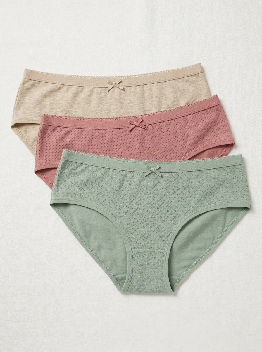 Textured Bow-Detail Women's Three-Piece Panty Set