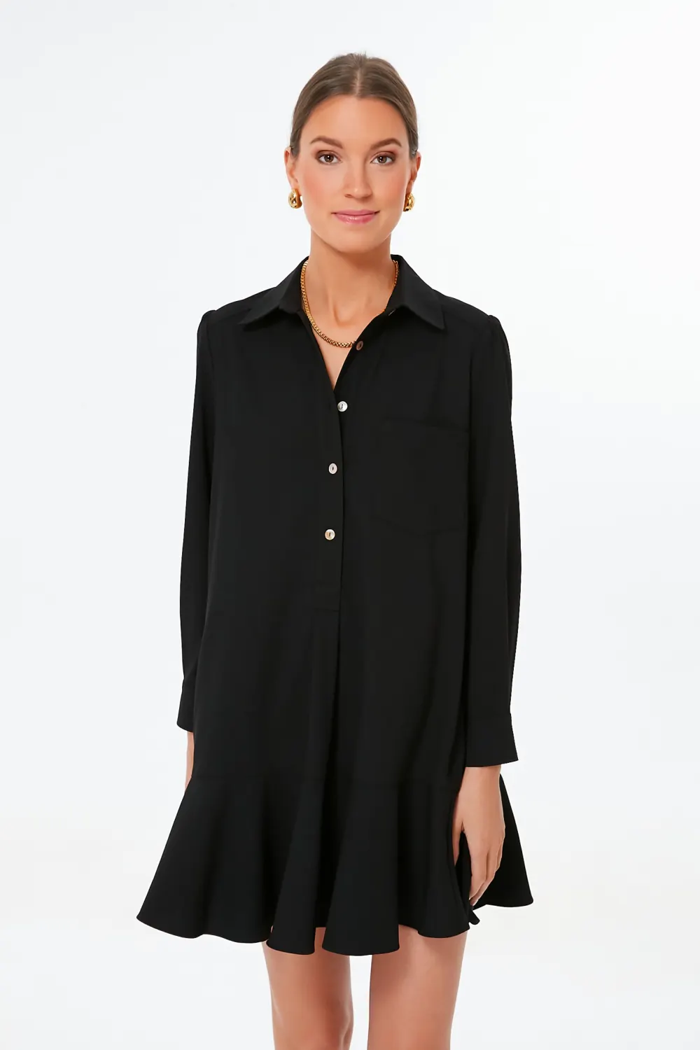 Black Crepe Callahan Shirt Dress