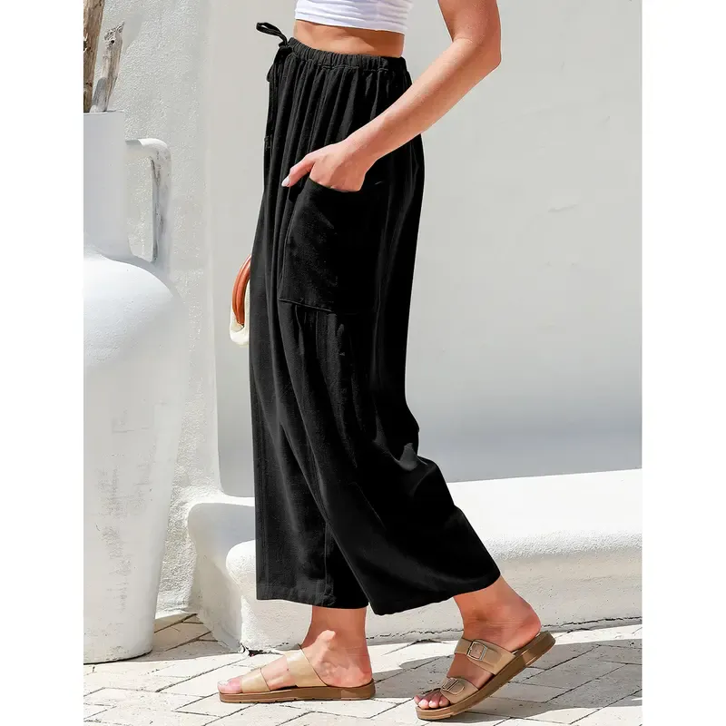High-Waist Wide-Leg Loose Casual Cotton Linen Pants