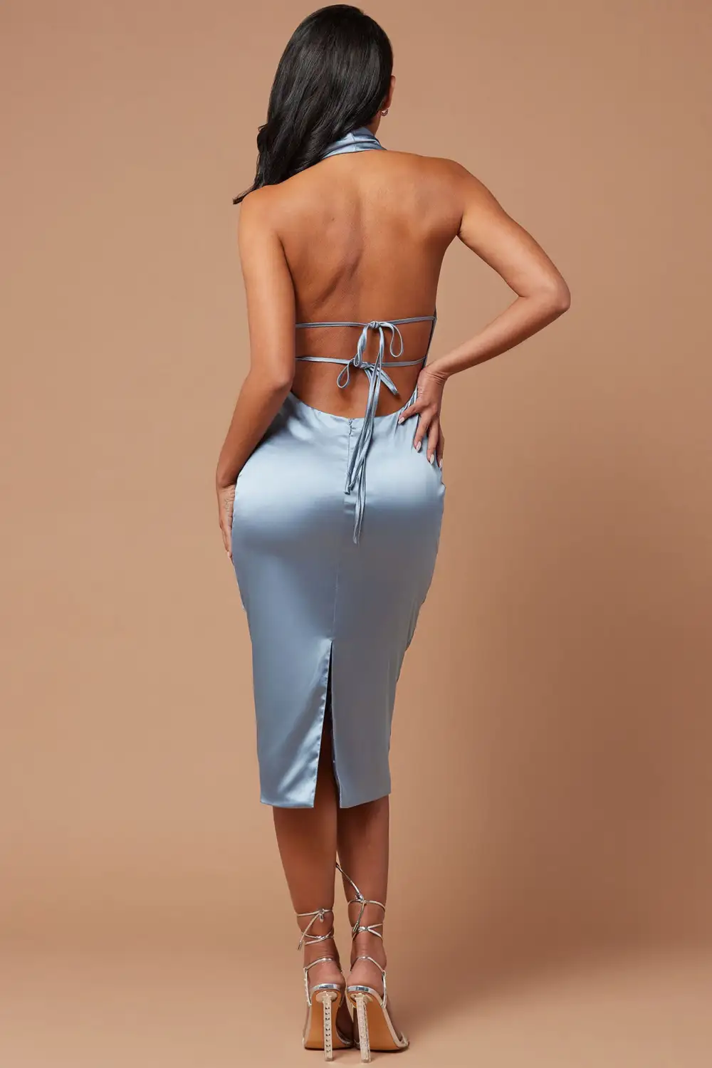 Leana Satin Midi Dress - Dusty Blue