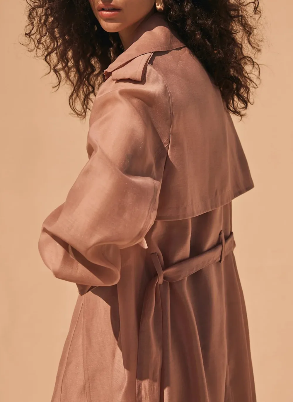 Casual Style Pink Sheer Organza Trench Coat