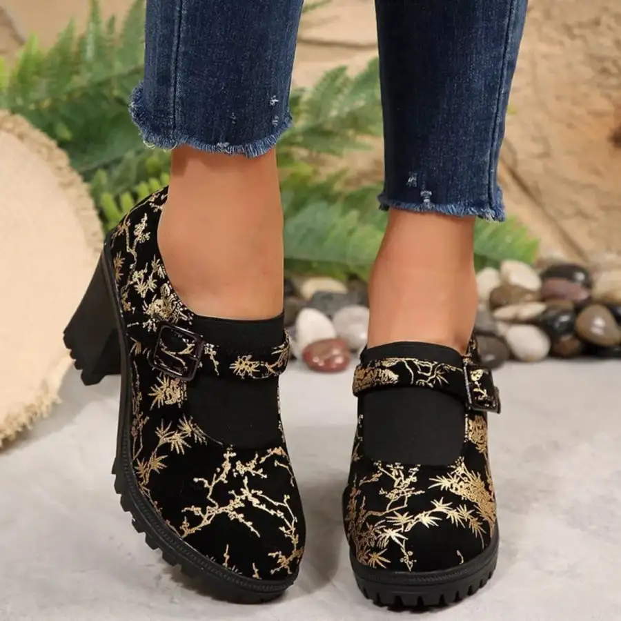 Round Toe Block Heels Pumps