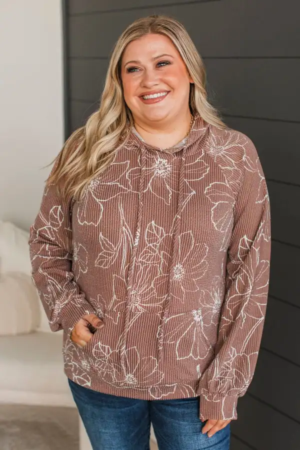Matters Of Love Hooded Floral Top- Clay