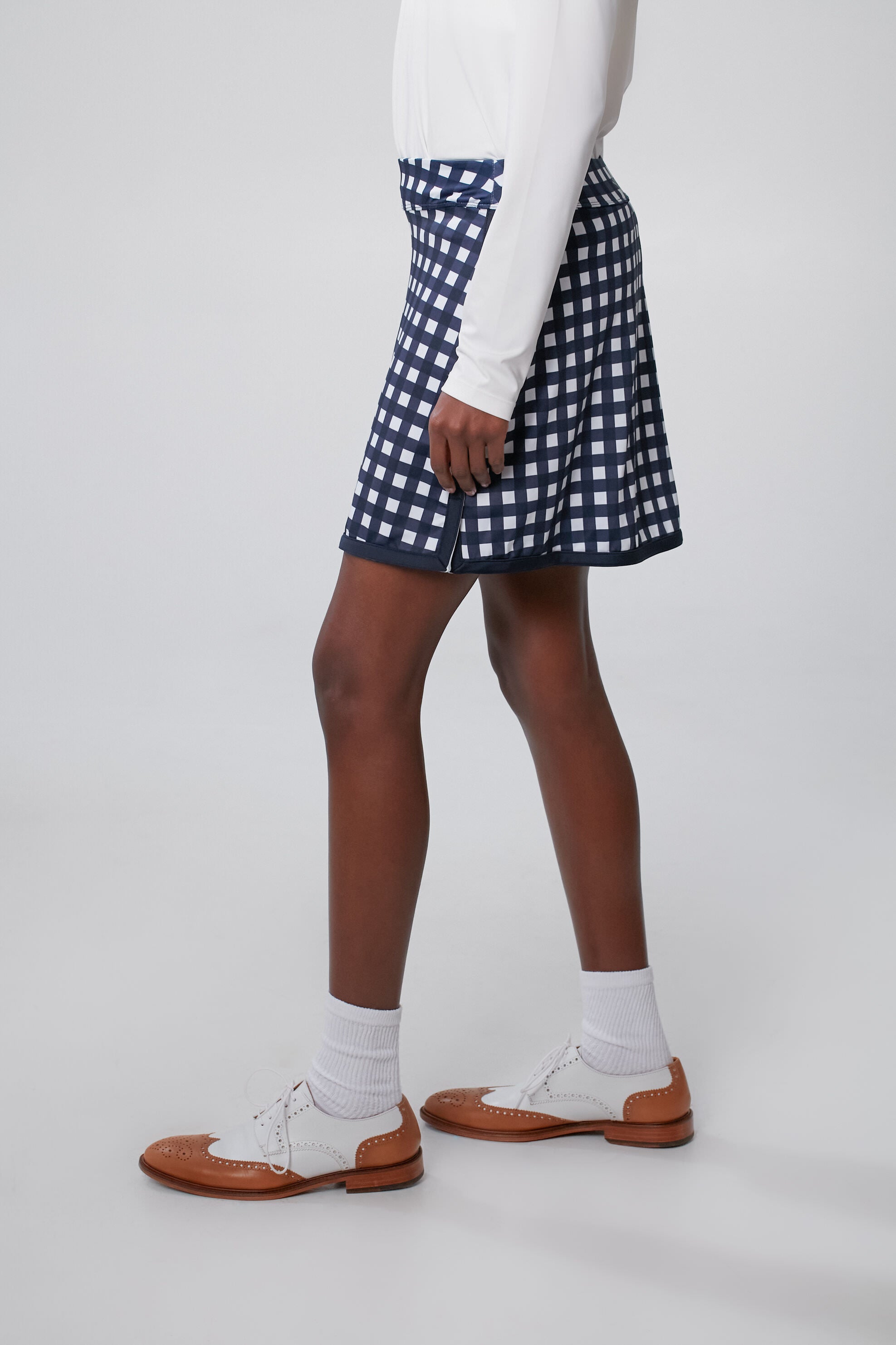 Navy Trellis Gingham 16 Inch Karrie Golf Skirt